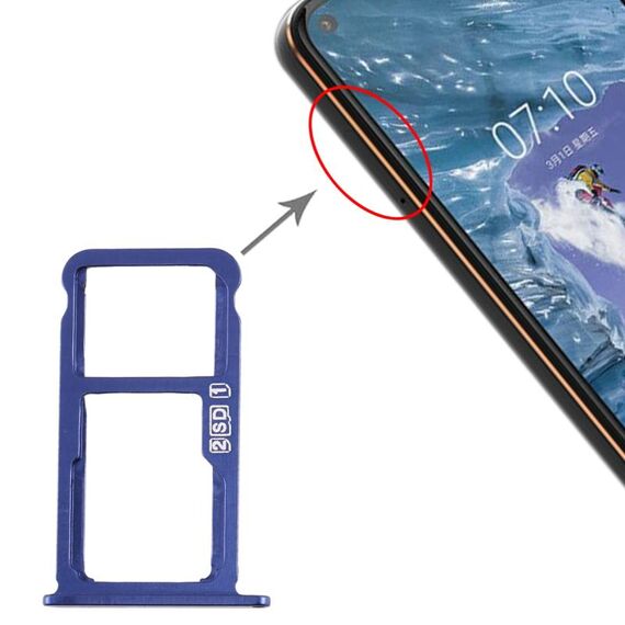 Vassoio scheda SIM + vassoio scheda SIM / vassoio scheda micro SD per Nokia X7 / 8.1 / 7.1 Plus / TA-1131 (blu)