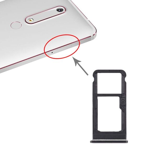 Vassoio scheda SIM + vassoio scheda SIM / vassoio scheda micro SD per Nokia 6.1 / 6 (2018) / TA-1043 TA-1045 TA-1050 TA-1054 TA-1068 (nero)
