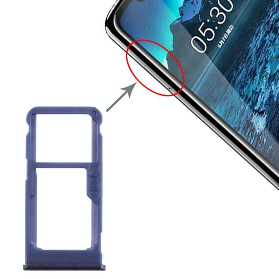 Vassoio scheda SIM + vassoio scheda SIM / vassoio scheda micro SD per Nokia 5.1 Plus / X5 TA-1102 TA-1105 TA-1108 TA-1109 TA-1112 TA-1120 TA-1199 (blu)