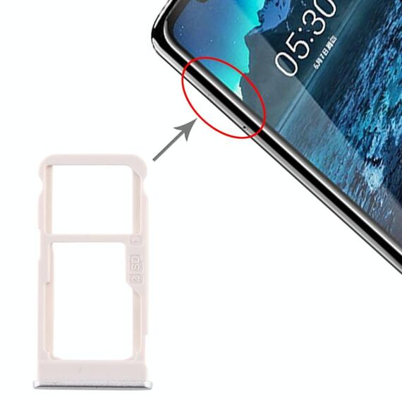 Vassoio scheda SIM + vassoio scheda SIM / vassoio scheda micro SD per Nokia 5.1 Plus / X5 TA-1102 TA-1105 TA-1108 TA-1109 TA-1112 TA-1120 TA-1199 (Argento)