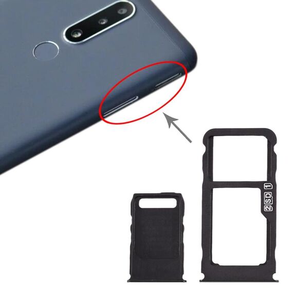 Vassoio scheda SIM + vassoio scheda SIM + vassoio scheda micro SD per Nokia 3.1 Plus (nero)