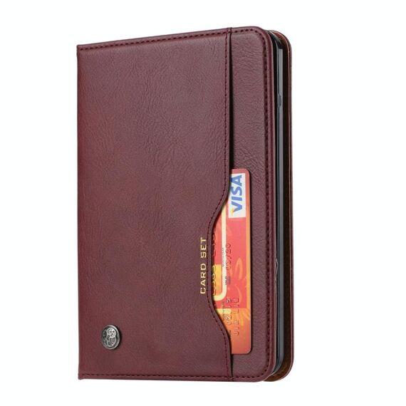 Per kindle 2019 Custodia in pelle a ribaltamento orizzontale con struttura in pelle impastata con portafoto, portafoto, slot per schede e portafoglio (rosso vino)