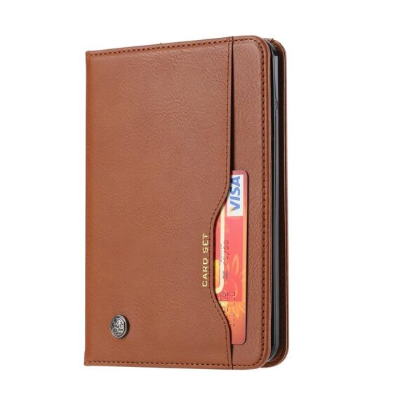 Per kindle 2019 Custodia in pelle a ribaltamento orizzontale con struttura in pelle impastata con cornice per foto e supporto, slot per schede e portafoglio (marrone)