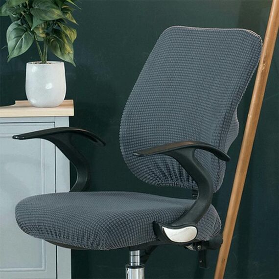 Fodera per sedia da ufficio elasticizzata universale, dimensioni: fodera posteriore + fodera per cuscino (grigio scuro)