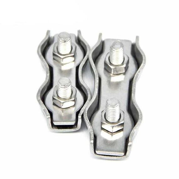 Morsetto per fune metallica a doppia clip con piastra in acciaio inossidabile 304 da 5 pezzi, specifica: M3, stile: doppia clip