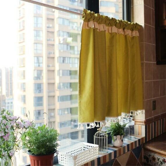 Mezza tenda corta con frange, dimensioni: 146x75 cm (giallo)