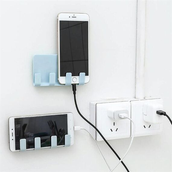 5 PCS Wall Sticking Phone Charging Holder Presa Forte adesivo appiccicoso Sopport Rack Mensola con ganci (blu)