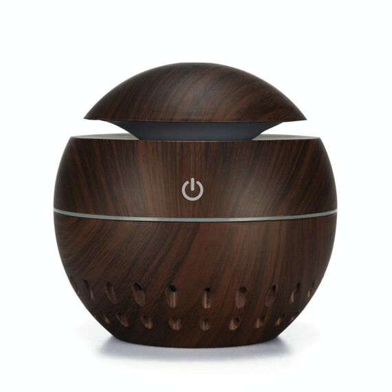 Umidificatore con cavo USB a grana di legno Lampada per aromaterapia a sette colori Spruzzatore automatico di alcol con telecomando (Marrone scuro-2)