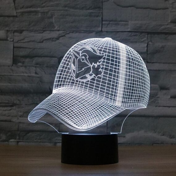 Lampada da tavolo con luce di visione a LED colorata a forma di berretto da baseball 3D, versione USB e batteria