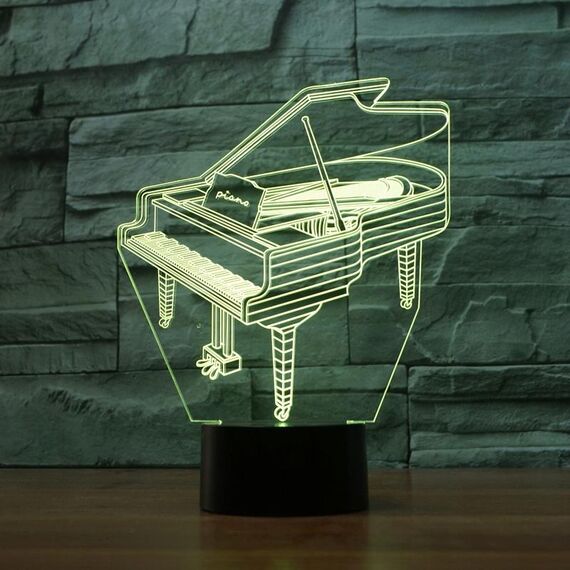 Lampada da tavolo a forma di pianoforte con luce a LED colorata 3D, versione con telecomando a 16 colori