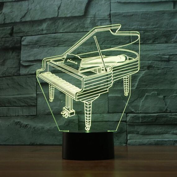 Lampada da tavolo con luce di visione a LED colorata a forma di pianoforte 3D, versione touch di ricarica
