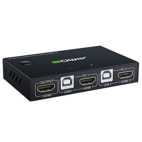 Switch KVM HDMI 2 in 1 con custodia in metallo 4K Ultra HD AM-KM201