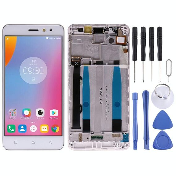 Schermo LCD OEM per Lenovo K6 Power Digitizer Assemblaggio completo con cornice (bianco)