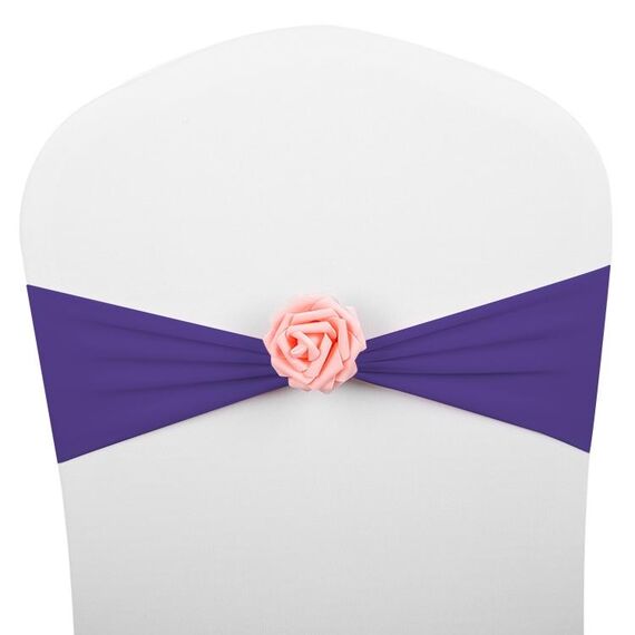 Fasce per sedia Fiocchi Decor Elastico Spandex Fusciacca con fiore rosa Elastico per sedia Decorazione per matrimoni (viola scuro)