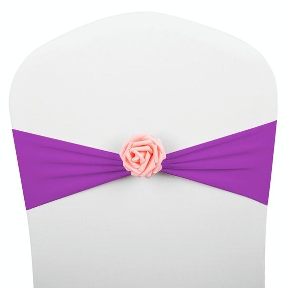 Fasce per sedia Fiocchi Decor Elastico Spandex Fusciacca con fiore rosa Elastico per sedia Decorazione per matrimoni (Fucsia)