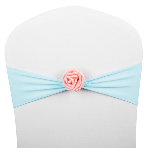 Sedia Asciugami Archi Decor Elastico Spandex Sedia Sash con fiore rosa Stretch Chair Band Decorazione di nozze (blu)