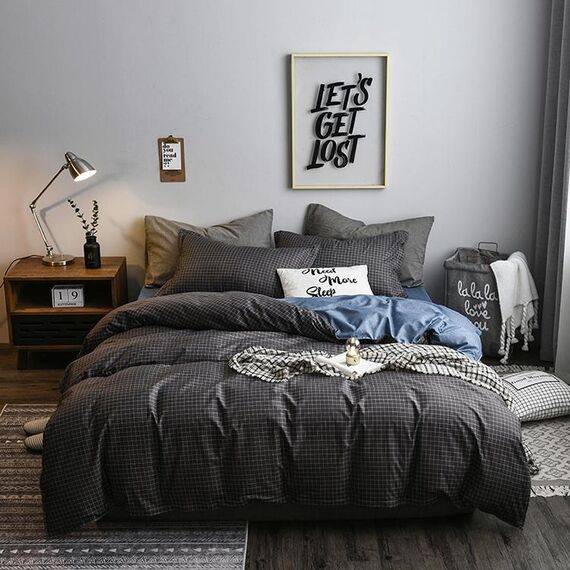 Set biancheria da letto Copripiumino copripiumino in tinta unita plaid laterale, dimensioni: 200 * 200 cm (1x federa, 1x trapunta） (nero)