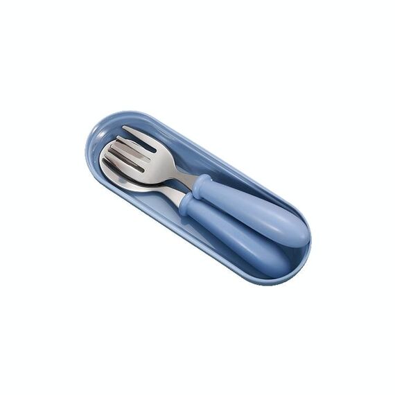 3 pezzi / set cucchiaio e forchetta in acciaio inossidabile 304 set di stoviglie per asilo nido carino (blu)