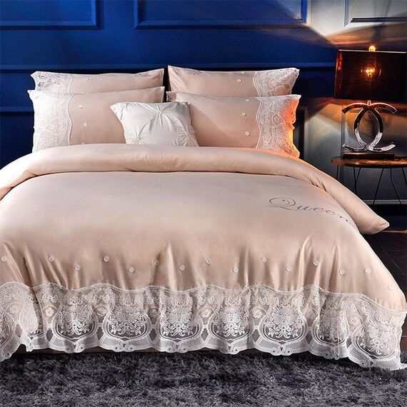 Lenzuola in seta a quattro pezzi Lenzuolo matrimoniale Copripiumino per letto nudo Biancheria da letto in seta ghiacciata Letto da 2,0 m (Depera-Champagne)