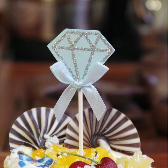 5 confezioni torta di diamanti compleanno carta inserita festa di nozze dessert decorazione della tavola forniture (blu)