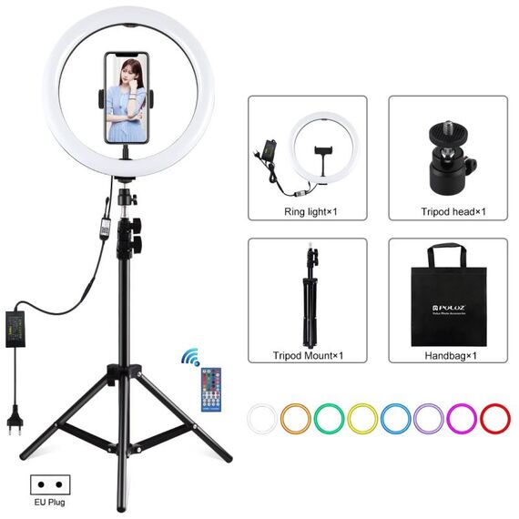 Puluz 11.8 pollici 30 cm RGB Light 1.1m Treppiede Mount Treppiede Mount Dimmable LED Anello Vlogging Selfie Photography Video Lights Live Broadcast Kit con scarpa a freddo Treppiede Treppiede Testa e telefono Morsetto (spina UE)
