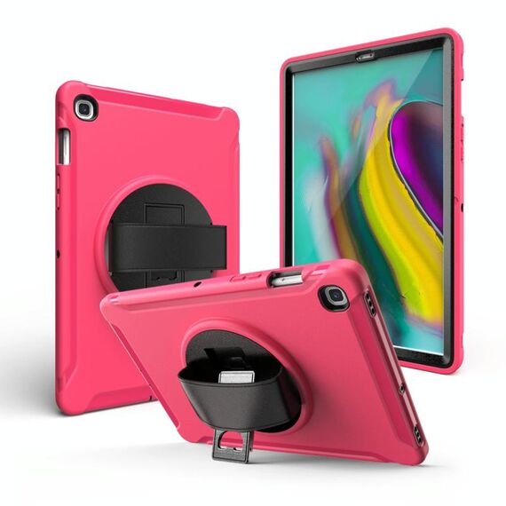 Per Galaxy Tab S6 10.5 T860 / T865 / T867 2019 PC con rotazione di 360 gradi + custodia protettiva in silicone con supporto e cinturino (rosa rossa)