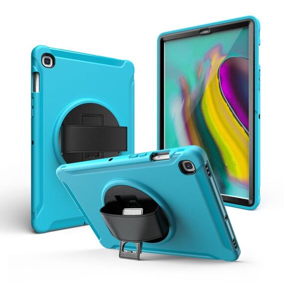 Per Galaxy Tab S6 10.5 T860 / T865 / T867 2019 PC con rotazione di 360 gradi + custodia protettiva in silicone con supporto e cinturino (azzurro)