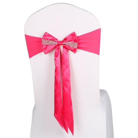 Per eventi di matrimonio Cerimonia del partito Banchetto Decorazione natalizia Sedia Fiocco Fiocco Sedia elastica Nastro posteriore Fasce per sedie Fasce per sedie (rosa rossa)
