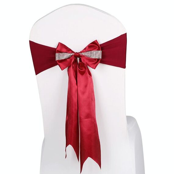 Per eventi di matrimonio Cerimonia del partito Banchetto Decorazione natalizia Sedia Fiocco Fiocco Sedia elastica Fasce posteriori Fasce per sedie Fasce (rosso vino)