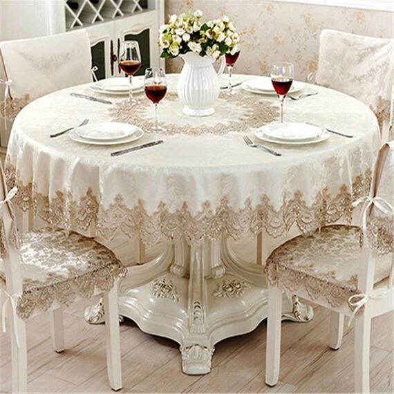Tovaglia classica da tavolo decor jacquard pizzo elegante tovaglia, dimensioni: 180 cm rotonda (marrone chiaro)
