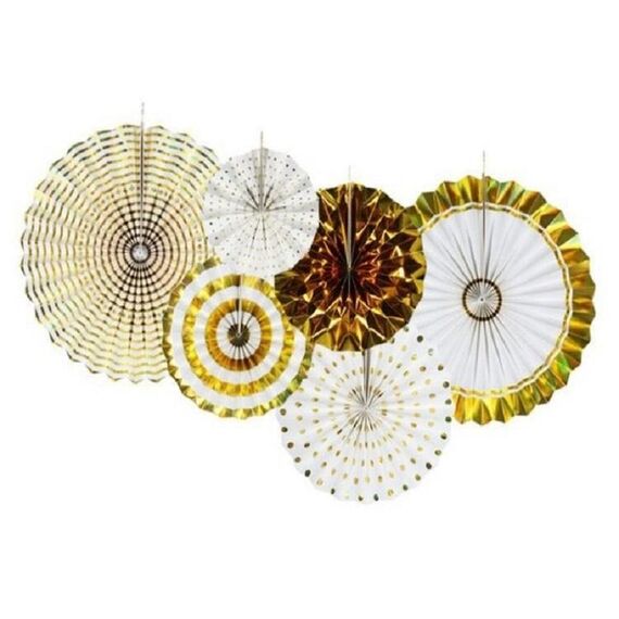 2 set di fiori abbronzanti con ventaglio di carta, decorazioni per feste di compleanno, colore: abbronzante 6 pezzi