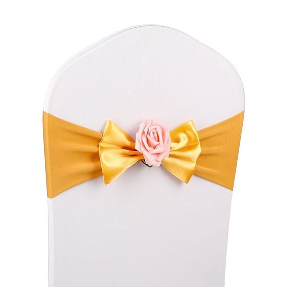 Fodera per sedia da matrimonio Fusciacca Tessuto in raso Papillon Nastro Decorazione per fascia in hotel Forniture per banchetti per cerimonie per feste di matrimonio (Tyrant Gold)