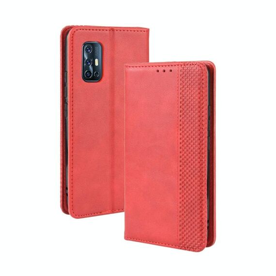 Per vivo V17 (India) Fibbia magnetica Retro Crazy Horse Texture Custodia in pelle con vibrazione orizzontale con supporto, slot per schede e cornice per foto (rosso)