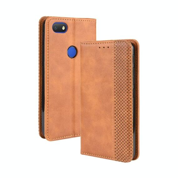 Per Alcatel 1V (2019) con fibbia magnetica con foro per impronte digitali Retro Crazy Horse Texture Custodia in pelle con vibrazione orizzontale con supporto, slot per schede e cornice per foto (marrone)