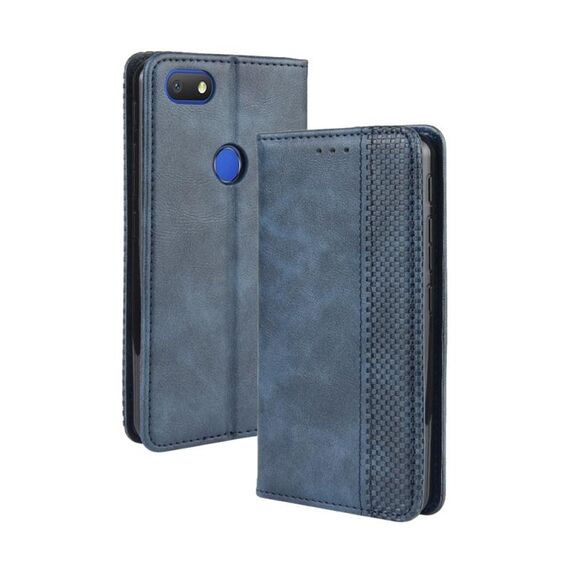 Per Alcatel 1V (2019) con fibbia magnetica con foro per impronte digitali Retro Crazy Horse Texture Custodia in pelle con vibrazione orizzontale con supporto e slot per schede e cornice per foto (blu)