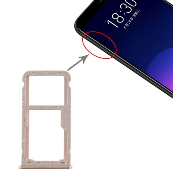 Per Meizu M6T Vassoio scheda SIM + Vassoio scheda SIM / Micro SD (oro)