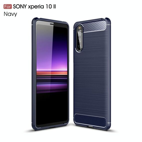 Custodia in TPU in fibra di carbonio con trama spazzolata per Sony Xperia 10 II (blu navy)