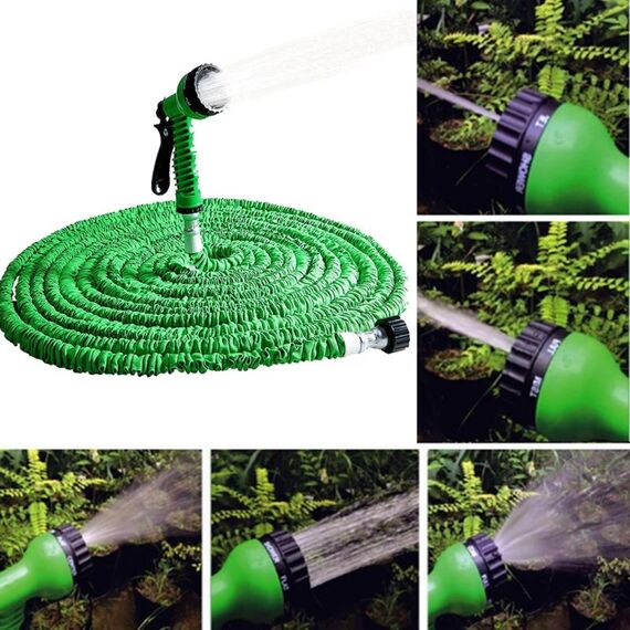 Tubo flessibile per irrigazione da giardino flessibile espandibile con tubo telescopico da 15-45 m con set pistola a spruzzo (verde)