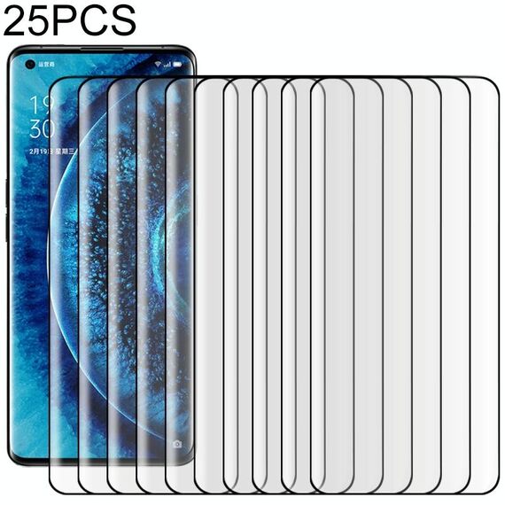 25 PCS per OPPO Trova X2 Pro 9H HD Pellicola in vetro temperato con bordo curvo 3D (nero)