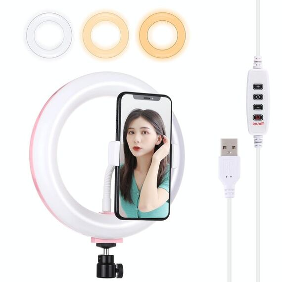 Pulluz 7,9 pollici 20 cm USB 3 Modalità 3 modalità dimmerabile Temperatura a doppia temperatura a LED LED Light Anello Vlogging Selfie Photography Video Lights with Phone Morsetto (Rosa)
