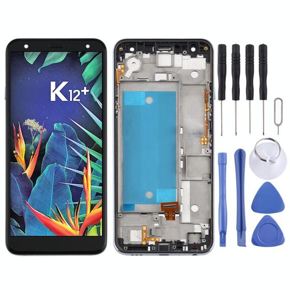 Schermo LCD TFT per LG K40 LMX420 / X4 2019 / K12 Plus, SIM singola con digitalizzatore Assemblaggio completo con cornice (nero)