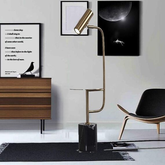 Lampada da terra minimalista in marmo con tavolino (base nera bianca)