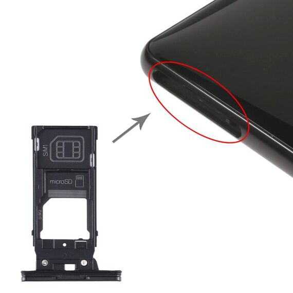 Vassoio scheda SIM + vassoio scheda SIM + vassoio scheda micro SD per Sony Xperia XZ2 (nero)