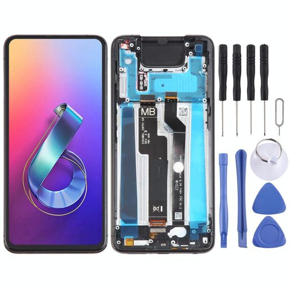 Schermo LCD OEM per Asus Zenfone 6 ZS630KL I01WD digitalizzatore assemblaggio completo con cornice (nero)