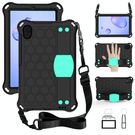 Per Galaxy Tab A 8.4 (2020) T307 Design a nido d'ape EVA + Materiale PC Guscio protettivo piatto anti caduta a quattro angoli con cinturino (nero + acqua)