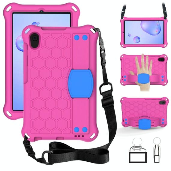 Per Galaxy Tab A 8.4 (2020) T307 Design a nido d'ape EVA + Materiale PC Guscio protettivo piatto anti caduta a quattro angoli con cinturino (RoseRed + Blue)