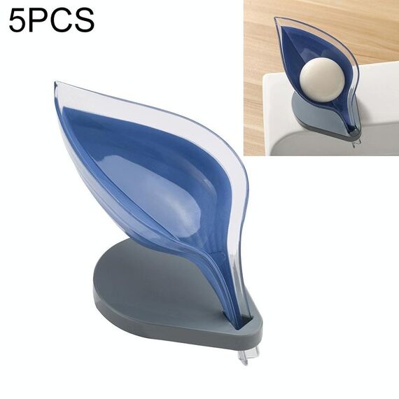 5 pz Creativo Bagno Libero Punching Sucker Scatola di Immagazzinaggio Sapone Foglia Trasparente (Blu)