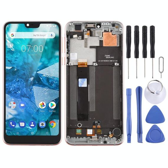Schermo LCD TFT per Nokia 7.1 TA-1100 TA-1096 TA-1095 TA-1085 TA-1097 Digitizer Assemblaggio completo con cornice (Argento)