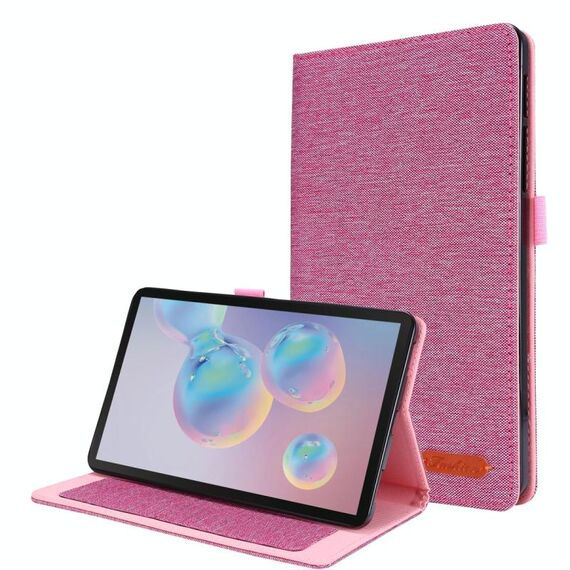 Per Samsung Galaxy Tab A 8.4 (2020) Custodia protettiva in TPU con vibrazione orizzontale + tessuto in pelle PU con clip per biglietto da visita (rosa rossa)