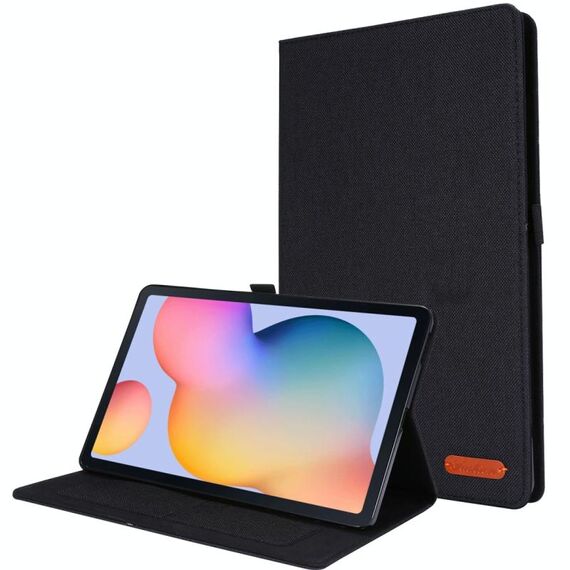 Per Samsung Galaxy Tab S6 Lite Custodia protettiva in pelle PU con vibrazione orizzontale in TPU + tessuto con clip per biglietto da visita (nero)